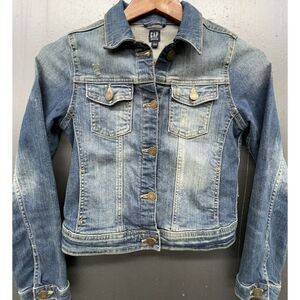 Gap Girls Denim‎ Jacket L Blue Denim Cropped Med Wash Stretch Coat